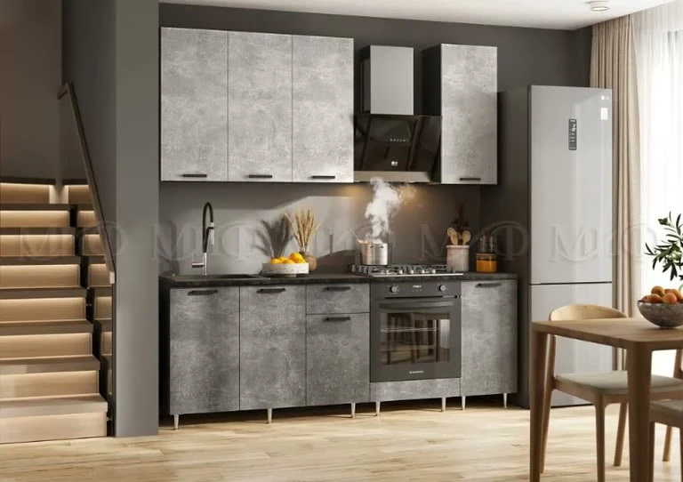 Кухня Рио NEW 2,2/900м (490) Компановка №2 (Бетон светлый/Бетон темный, Графит (Кастилло темный)), ЛДСП
